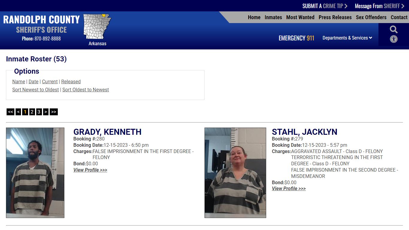 Current Inmates Booking Date Descending - Randolph County Sheriff